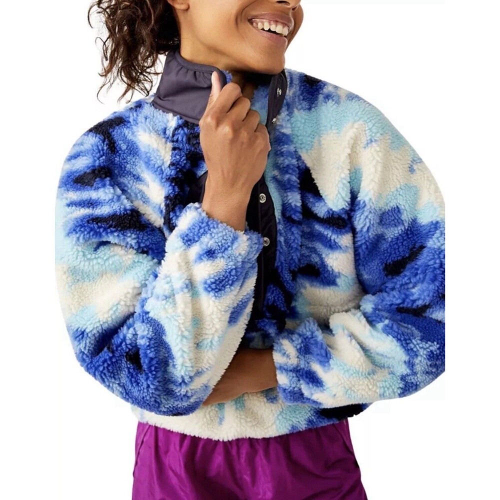 Free People FP Movement Rocky Ridge Pullover Jacket Blue Fleece Small NWT